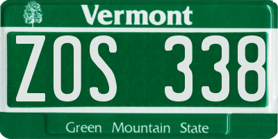 VT license plate ZOS338