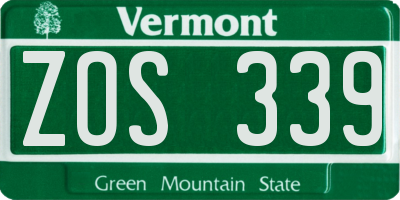 VT license plate ZOS339