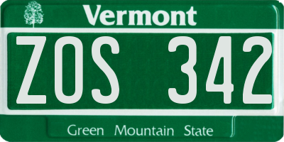 VT license plate ZOS342