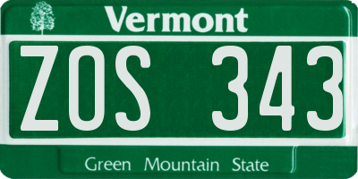 VT license plate ZOS343