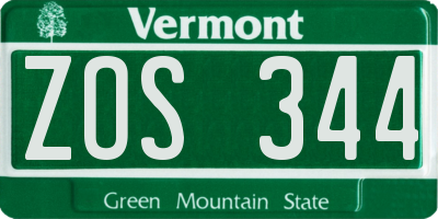 VT license plate ZOS344