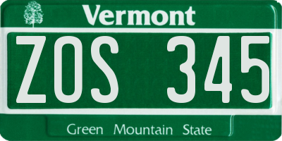 VT license plate ZOS345