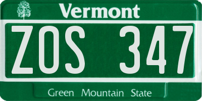VT license plate ZOS347