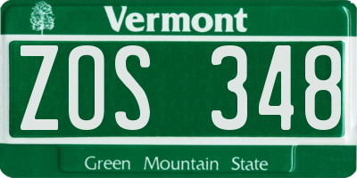 VT license plate ZOS348