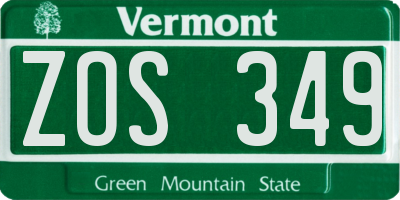 VT license plate ZOS349