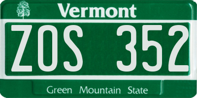 VT license plate ZOS352