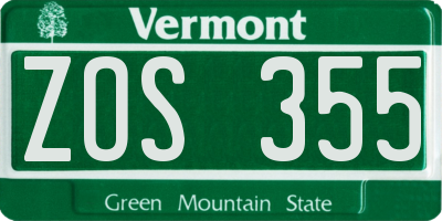 VT license plate ZOS355