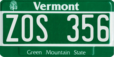 VT license plate ZOS356
