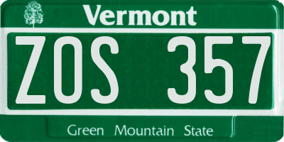 VT license plate ZOS357