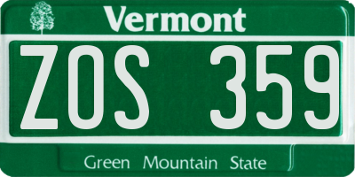 VT license plate ZOS359
