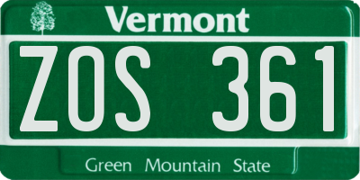 VT license plate ZOS361