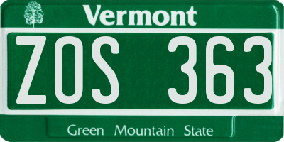 VT license plate ZOS363