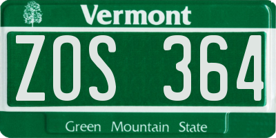 VT license plate ZOS364