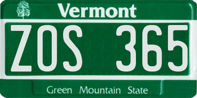 VT license plate ZOS365
