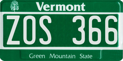 VT license plate ZOS366