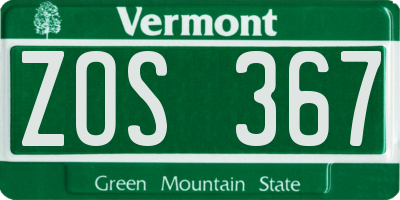 VT license plate ZOS367