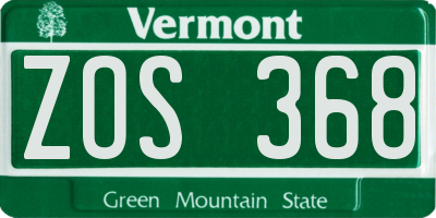 VT license plate ZOS368