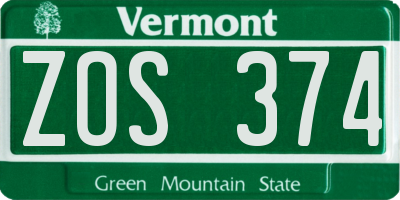VT license plate ZOS374