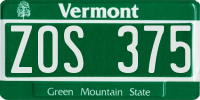 VT license plate ZOS375