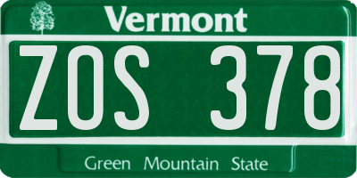 VT license plate ZOS378