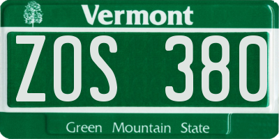 VT license plate ZOS380