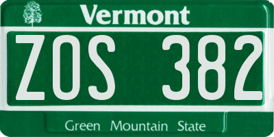 VT license plate ZOS382