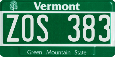 VT license plate ZOS383