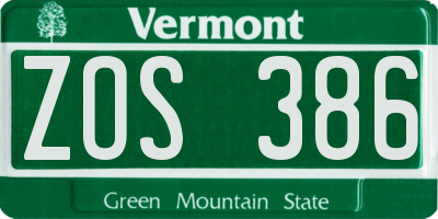 VT license plate ZOS386