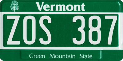 VT license plate ZOS387