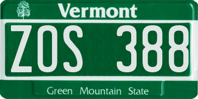 VT license plate ZOS388