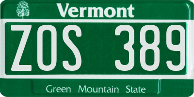 VT license plate ZOS389