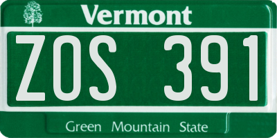 VT license plate ZOS391