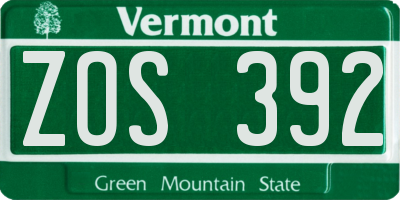 VT license plate ZOS392