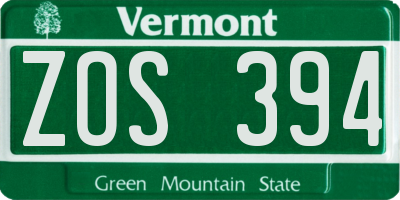 VT license plate ZOS394