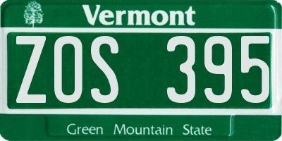 VT license plate ZOS395