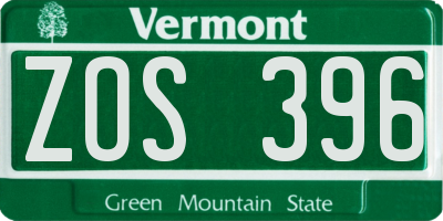 VT license plate ZOS396