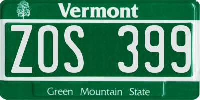 VT license plate ZOS399
