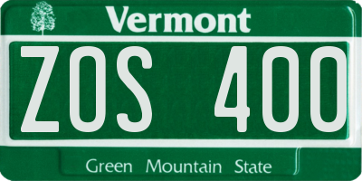 VT license plate ZOS400