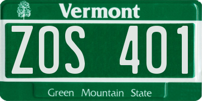 VT license plate ZOS401