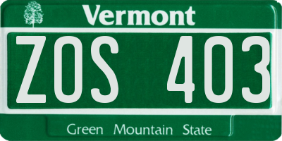 VT license plate ZOS403