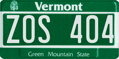 VT license plate ZOS404