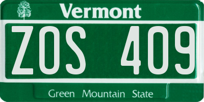 VT license plate ZOS409