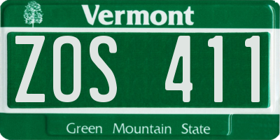 VT license plate ZOS411