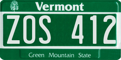 VT license plate ZOS412