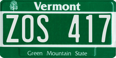 VT license plate ZOS417