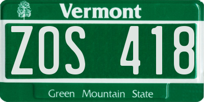 VT license plate ZOS418