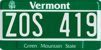 VT license plate ZOS419
