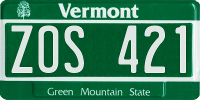 VT license plate ZOS421