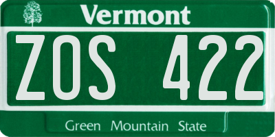 VT license plate ZOS422