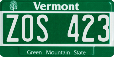 VT license plate ZOS423
